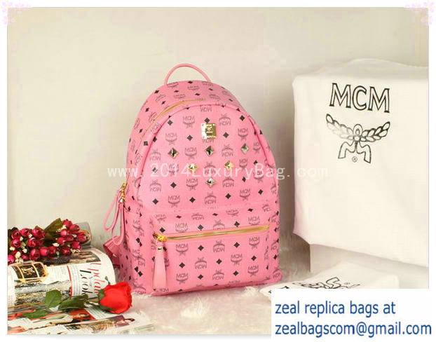 High Quality Replica MCM Stark Backpack Jumbo in Calf Leather 8006 Pink - Click Image to Close